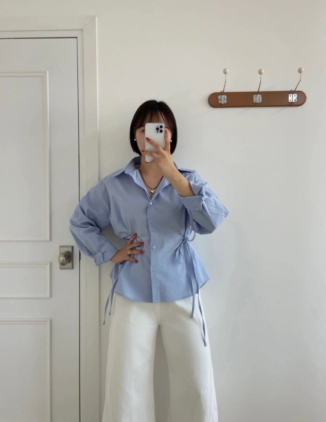 투데이보니 라인 허리끈 블라우스 셔츠 상품이미지2