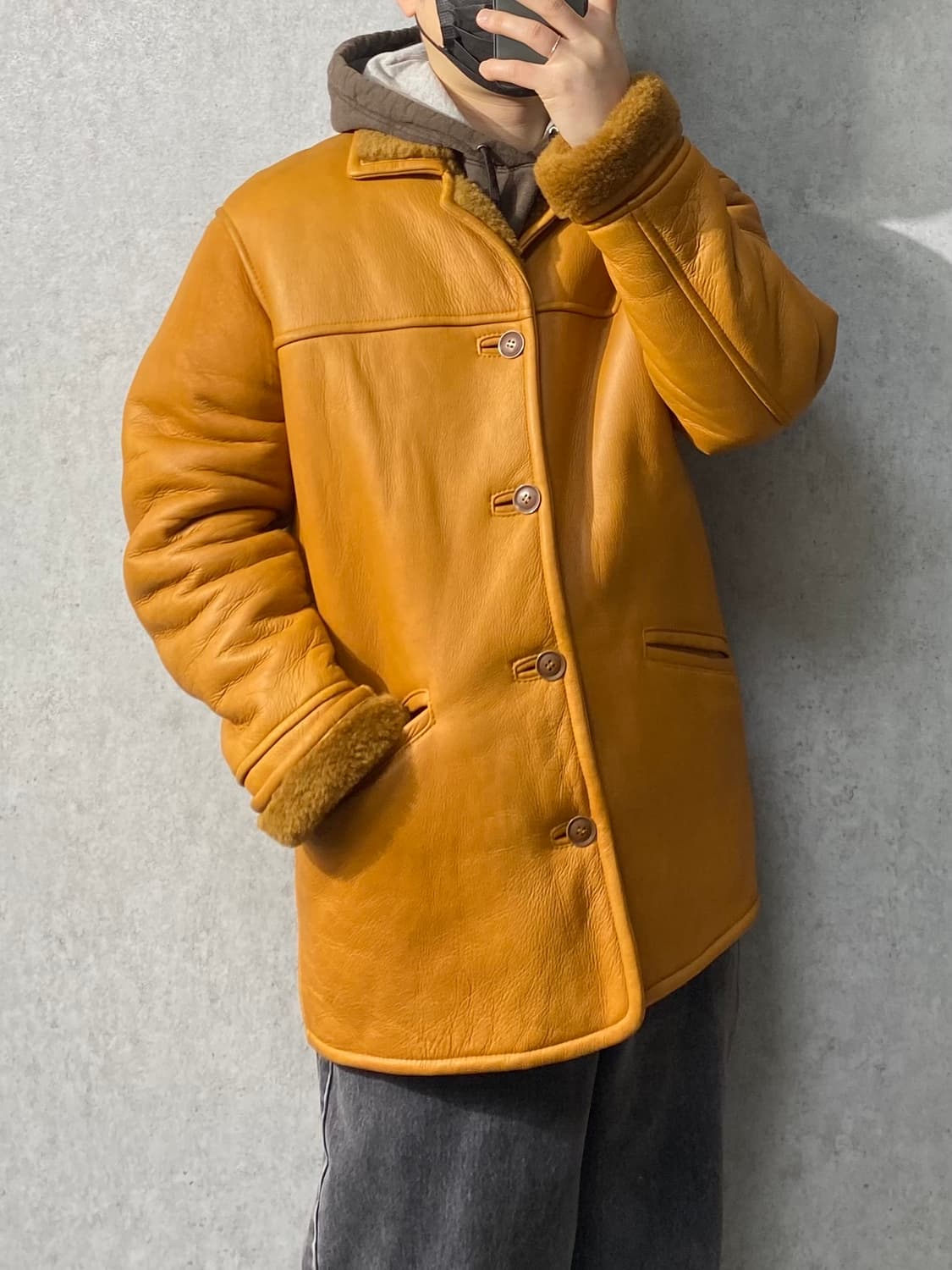 [M] 90s Wind Armor 윈드아머 리얼레더 시어링 카코트 상품이미지8