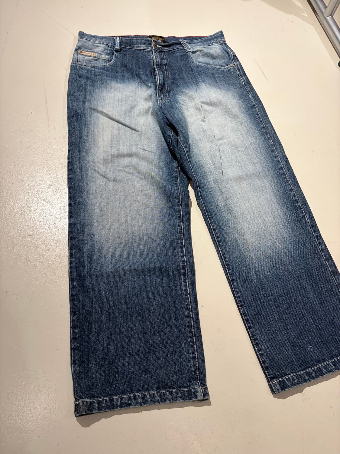 00s Avirex 워시드 데님 와이드 팬츠 (36×30) 상품이미지2