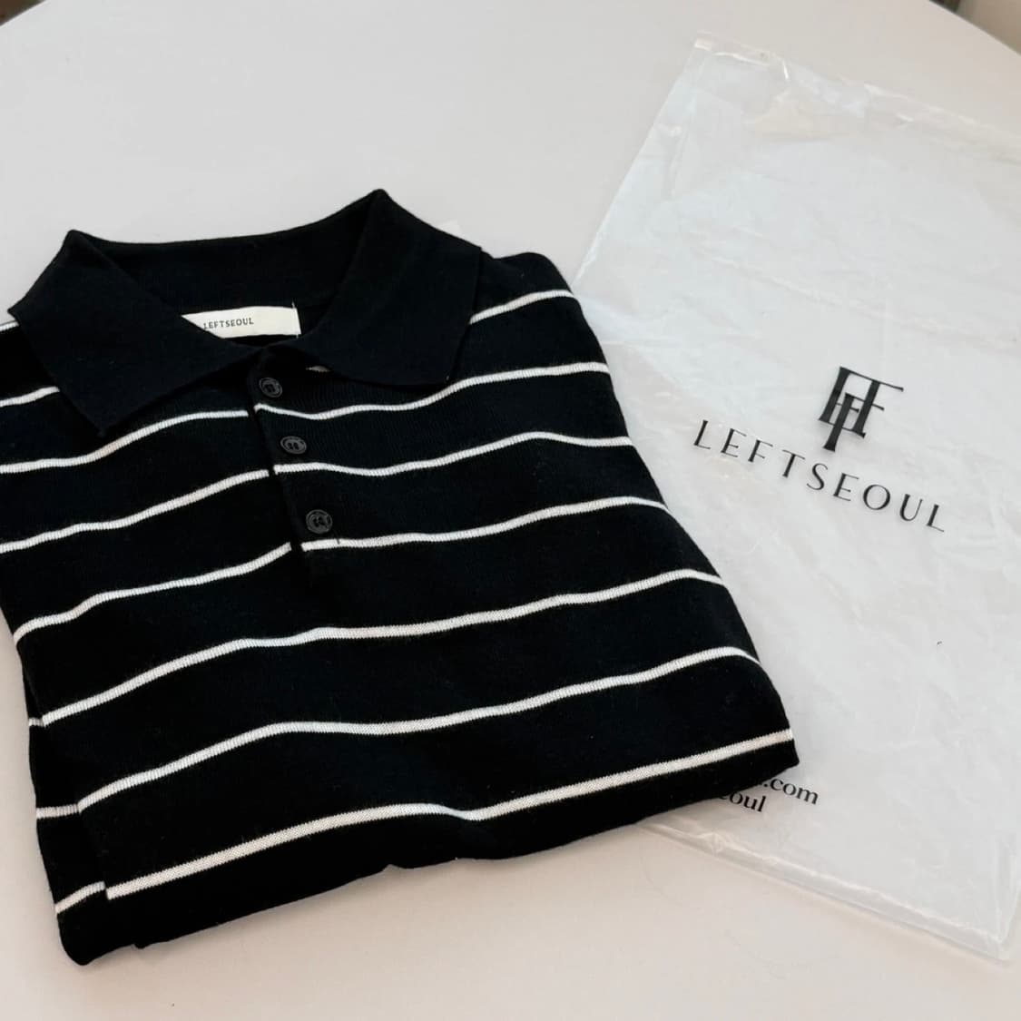 모노 스트라이프 카라 니트 S 블랙 상품이미지7