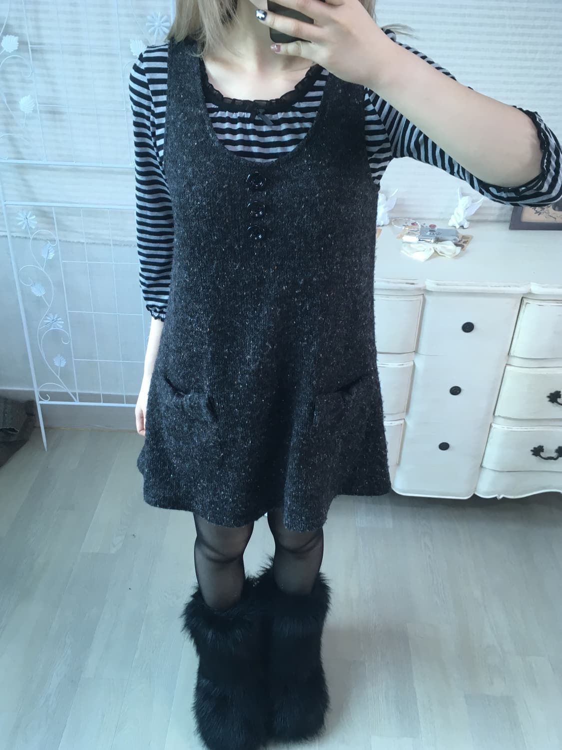 Set)stripe frill t + ribbon one piece 상품이미지2