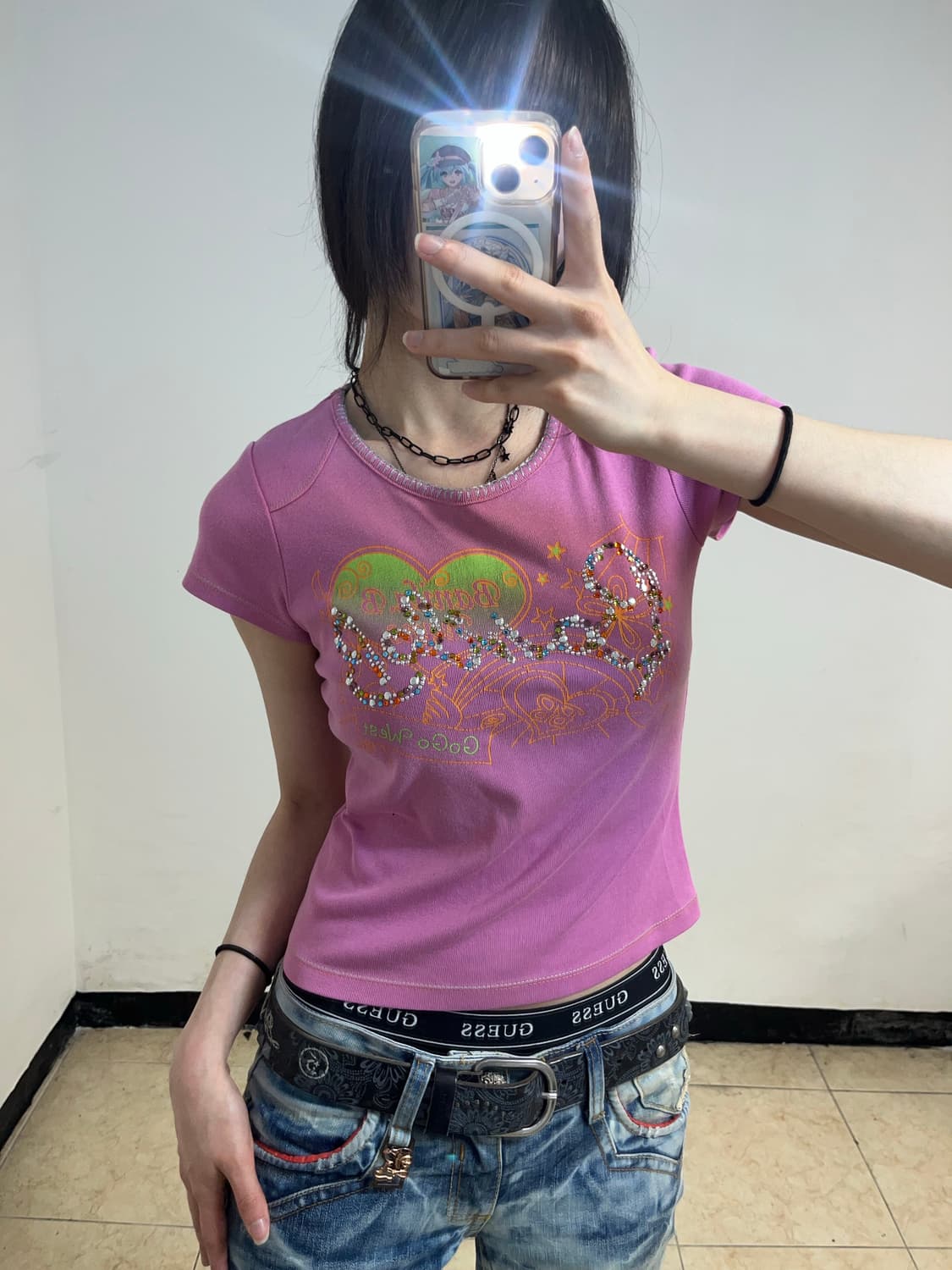 00‘s 키치 갸루 큐빅 프린팅 티셔츠 상품이미지3