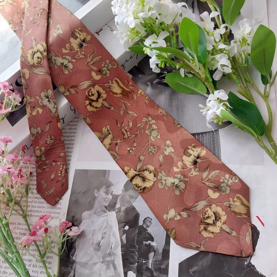 아쿠아스큐텀 실크 플라워 패턴 넥타이 8.7cm A+~A등급 k2066 상품이미지3