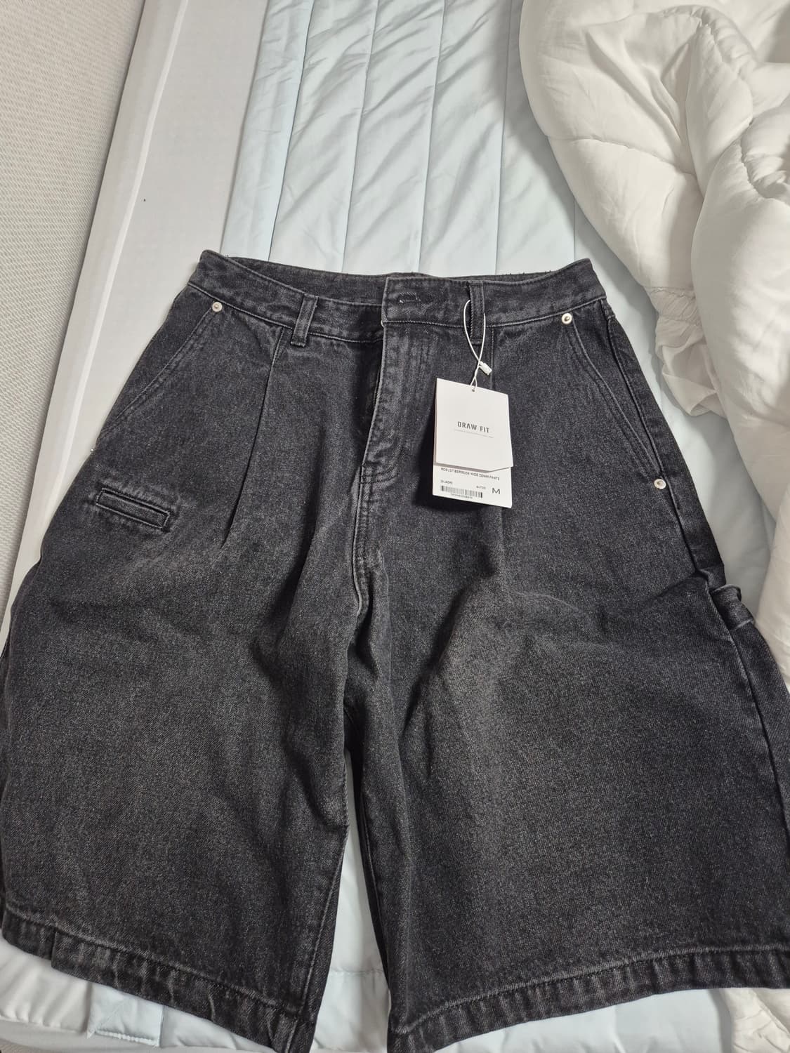 드로우핏 로버스트 버뮤다 와이드 데님 팬츠 블랙 M (새상품) 상품이미지1