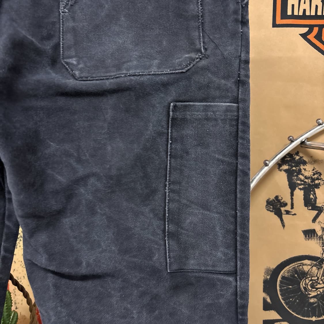 70s 오리지널 헤비 몰스킨 프렌치 워크팬츠 빈티지워싱 블랙 N681 상품이미지7