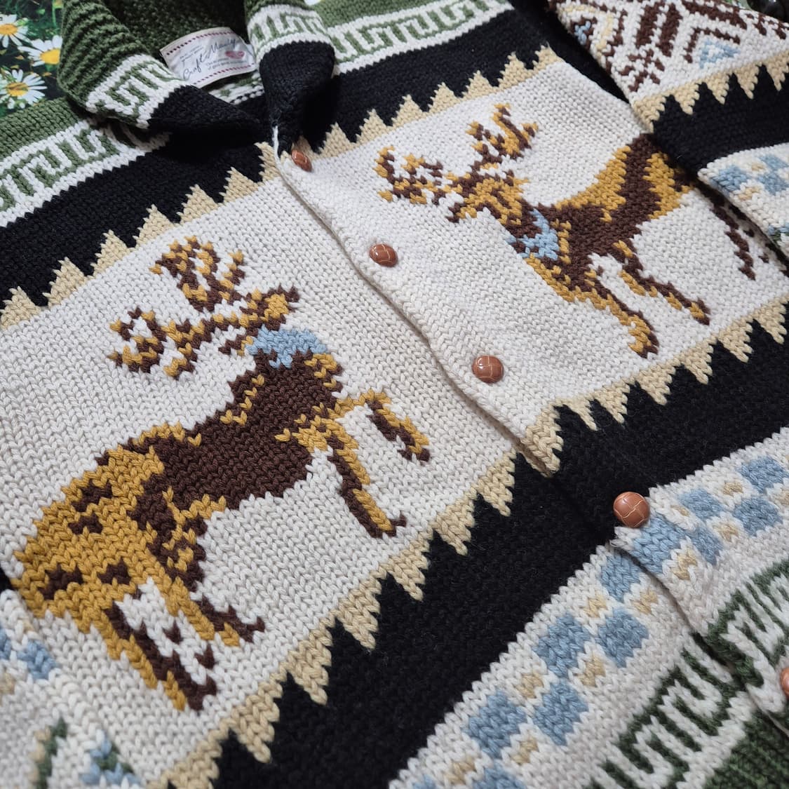 craft manly 사슴 패턴 일본 코위찬 니트 가디건 성인M 상품이미지2