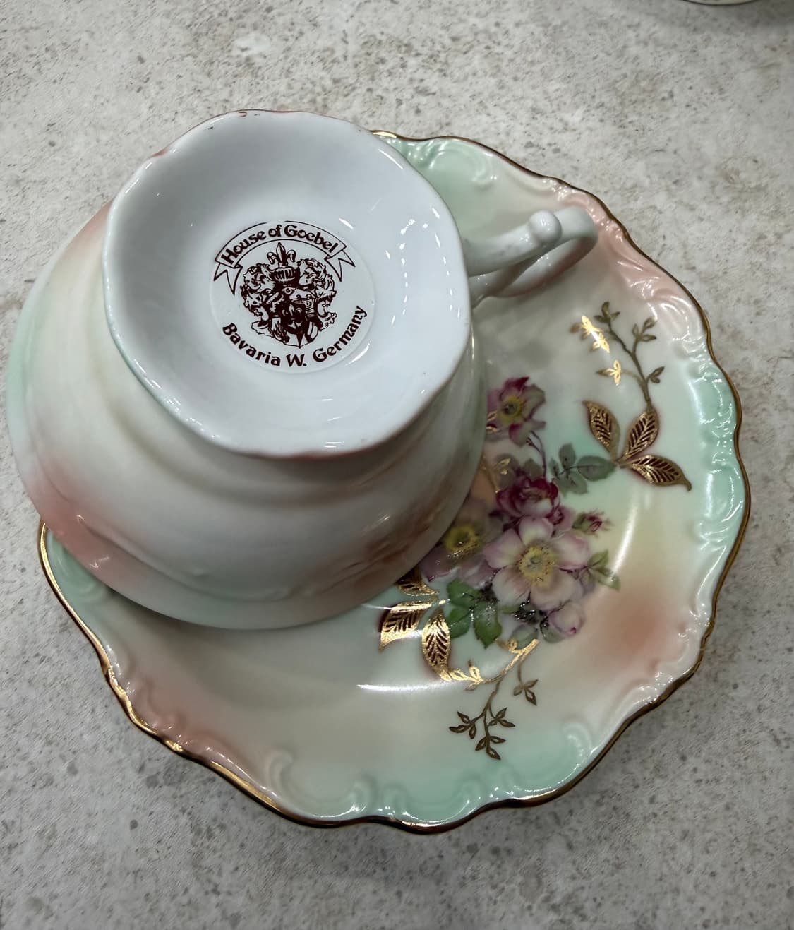 독일 바바리아(Bavaria)와일드 로즈 블러시 빈티지 찻잔 소서 세트 상품이미지2