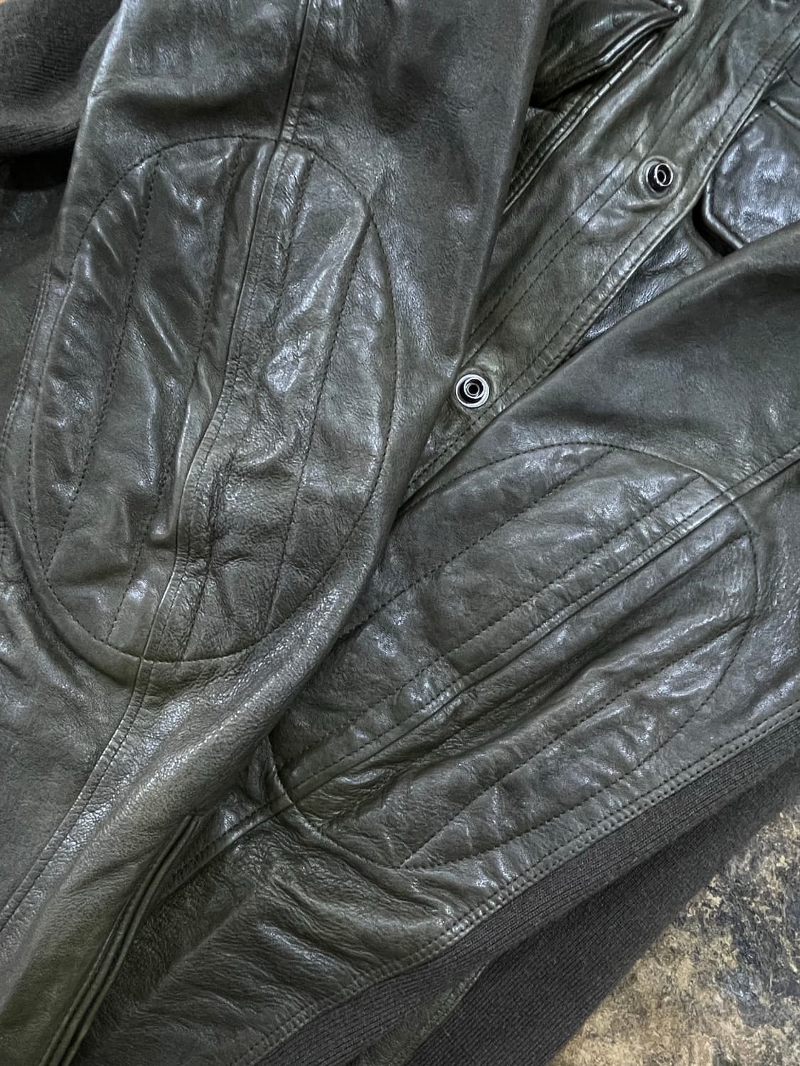 폴로랄프로렌(블랙라벨)/블랙카키 니트매치 양가죽자켓(S) 상품이미지5