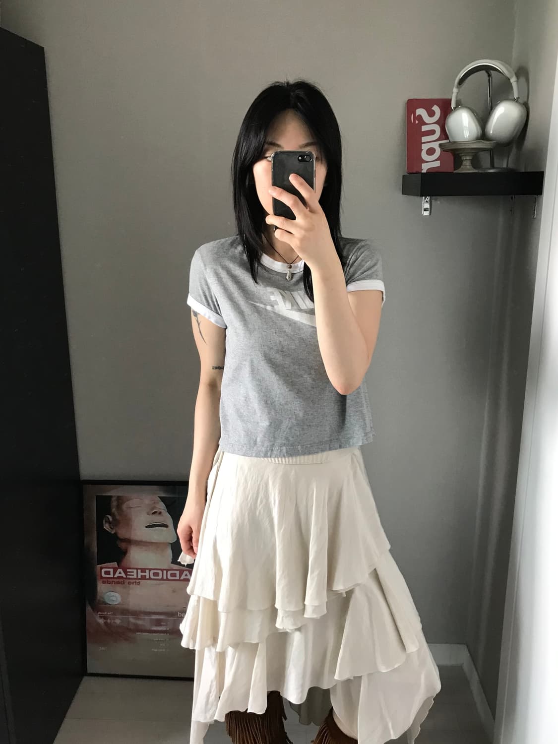 나이키 중앙 스펠아웃 그레이 크롭 링거티 상품이미지4