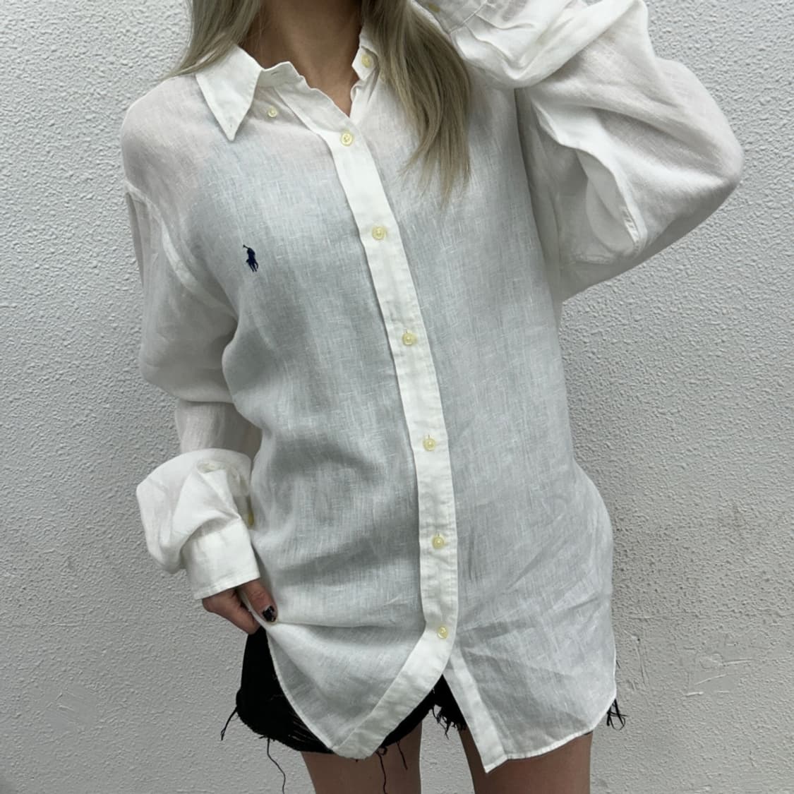 폴로 랄프로렌 네이비포니 화이트 린넨 셔츠 XL 상품이미지1
