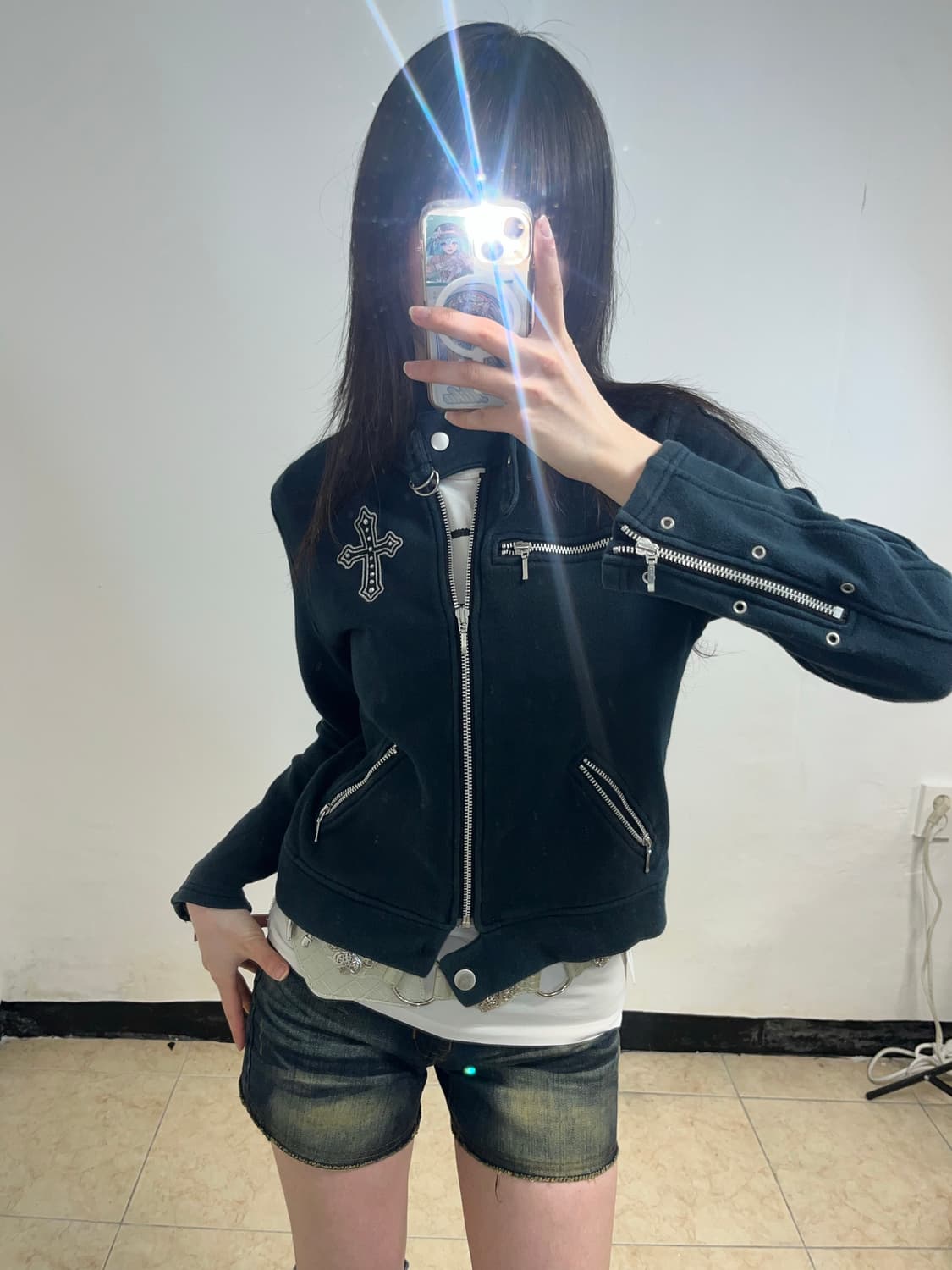 00‘s P2K 네이비 십자가 큐빅 집업 상품이미지4