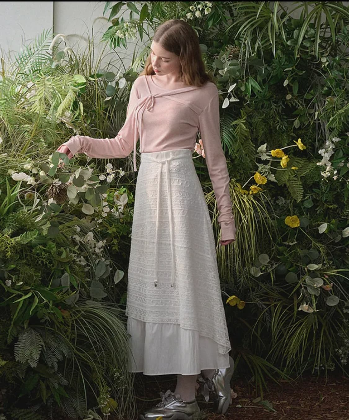 미케네 에그랑틴 레이스 셔링 롱 스커트 상품이미지2