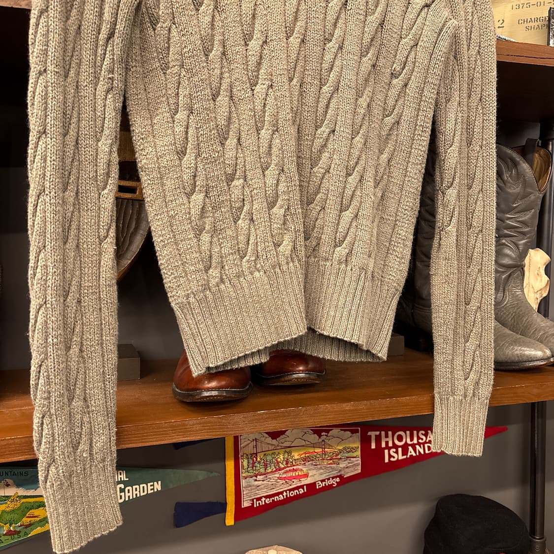 90s 폴로 랄프로렌 캐시미어 케이블 핸드니트 스웨터 카키 N992 상품이미지4