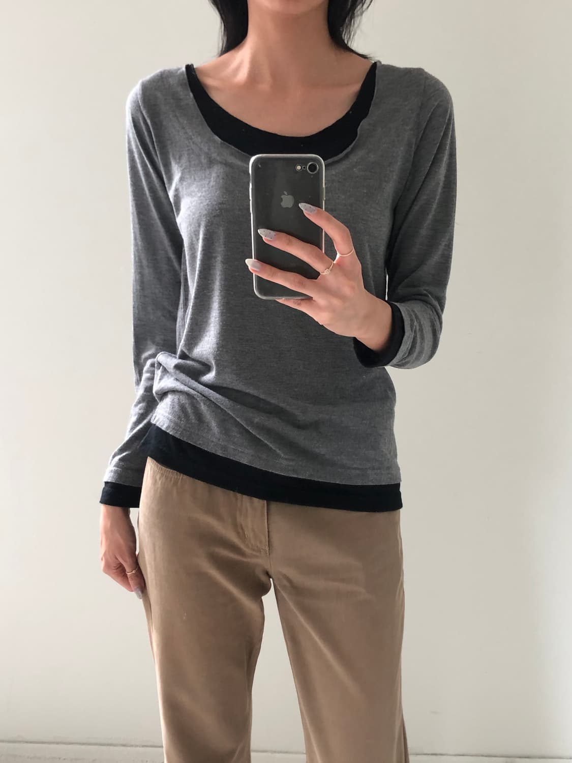 일본빈티지 투톤 레이어드 롱슬리브 상품이미지1