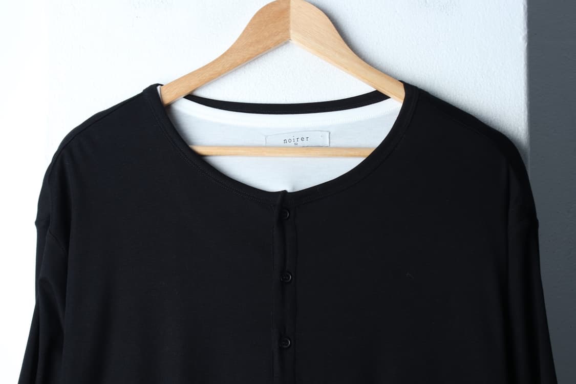 (L-XL) 노이어 반팔 티셔츠 헨리넥 레이어드 블랙 놈코어-H32138 상품이미지3