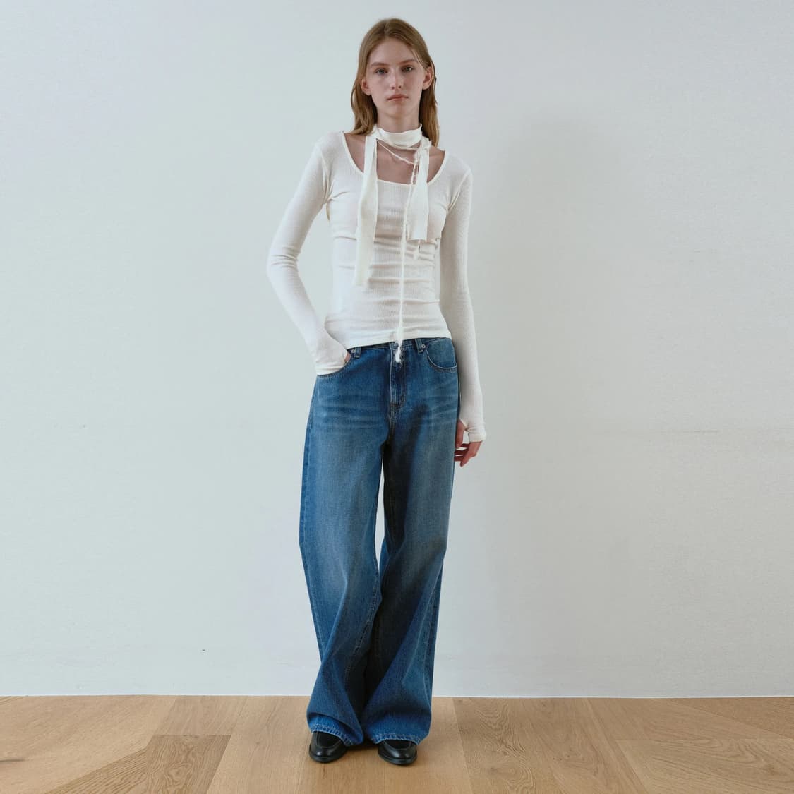 마조네 NECK_POINT_RIBBED_TOP_IVORY 상품이미지2