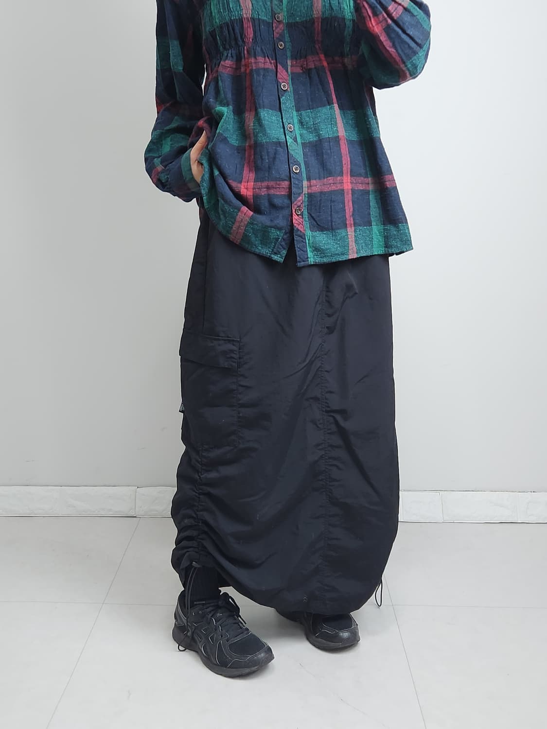 (KANGOL SPORTS)셔링 롱 스커트 상품이미지5