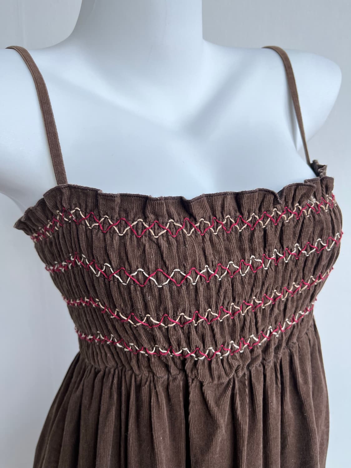 브라운 플로럴 코듀로이 끈 원피스 상품이미지2