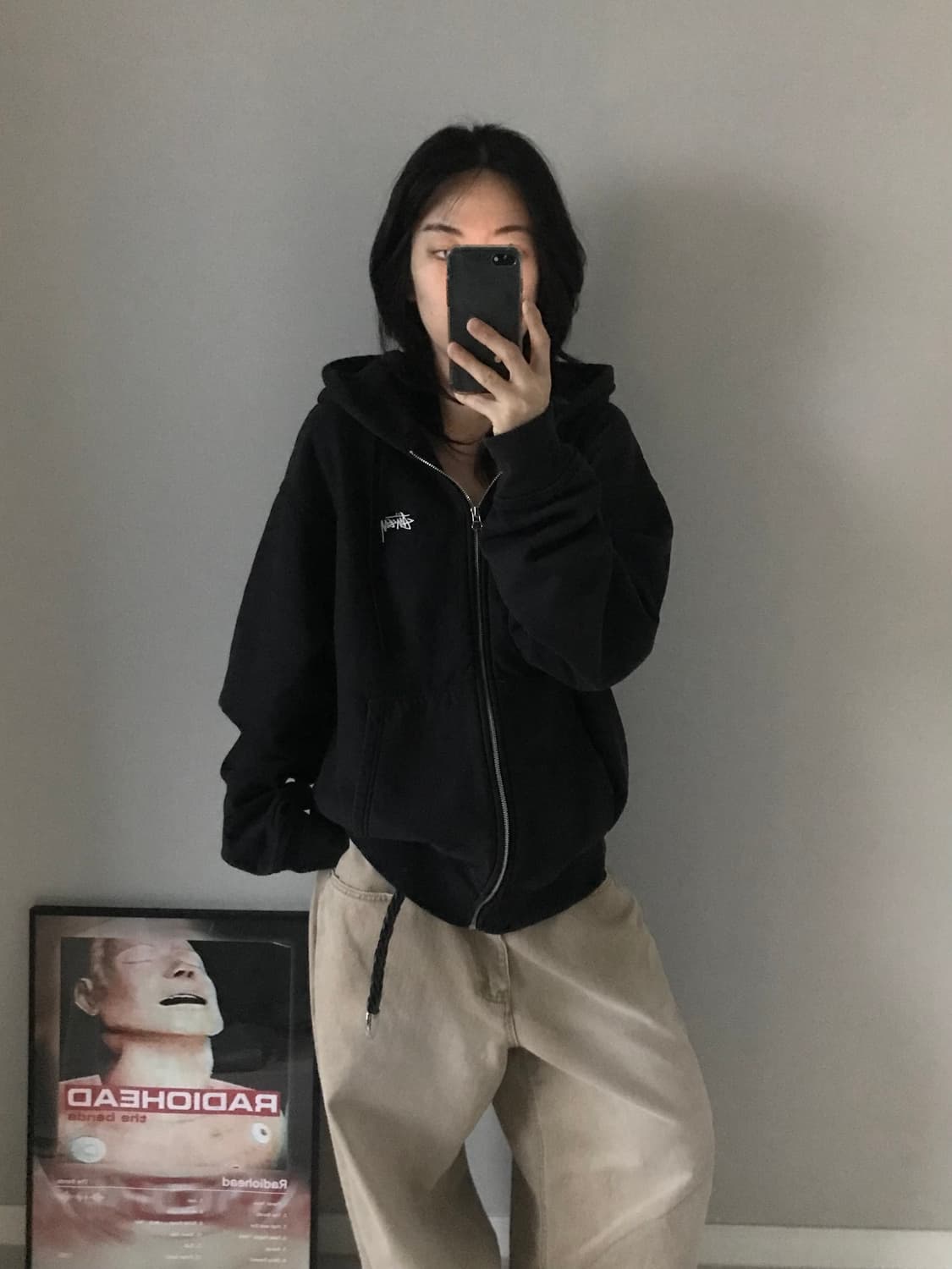 스투시 FW22 스탁로고 기모 블랙 후드집업 상품이미지3