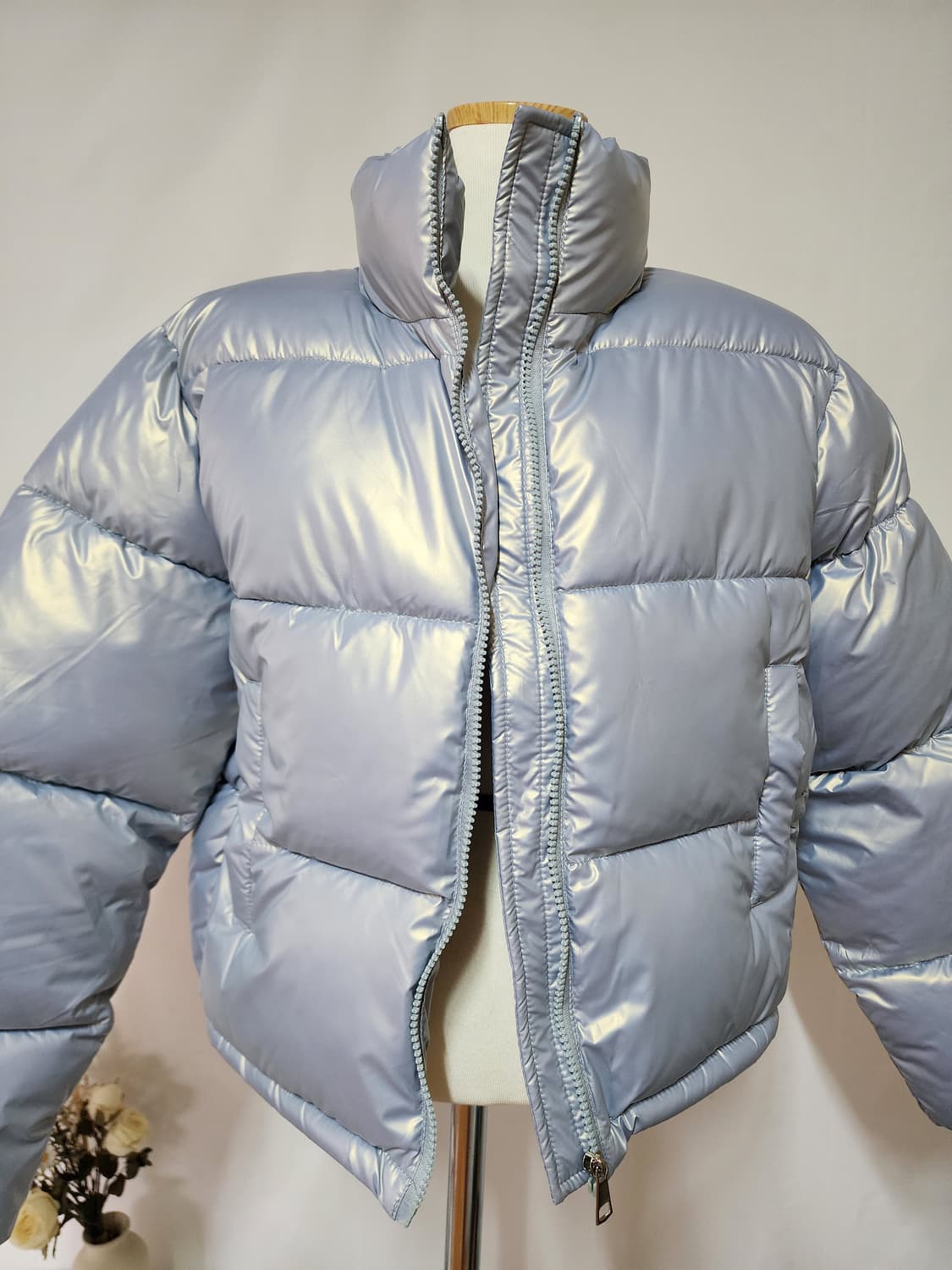 실버블루 하이넥 숏패딩 상품이미지3