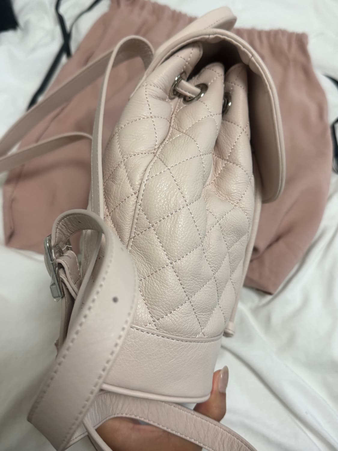 쓰리타임즈 아콘 퀼팅 백팩 핑크 상품이미지5