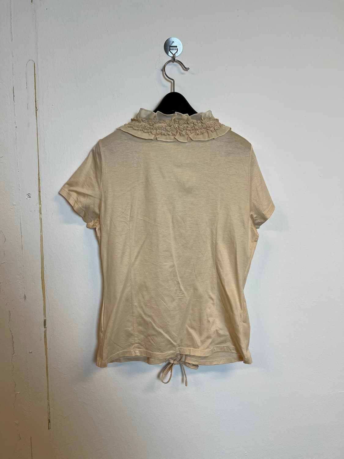 T080 JPN 베이지 프릴 레이스 브이넥 반팔 티셔츠 SIZE 40 상품이미지2