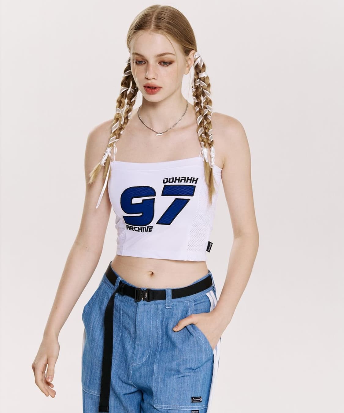 우아 97 메쉬탑 민소매 튜브탑 슬리브리스 화이트 상품이미지2