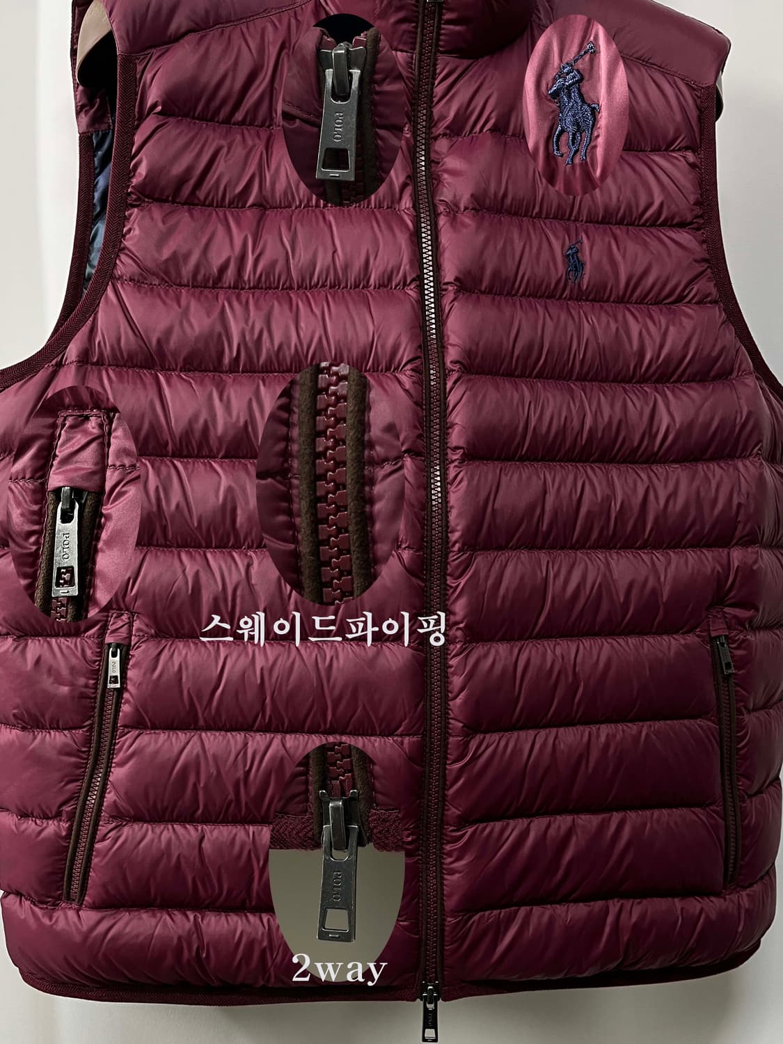 폴로 랄프로렌 버건디 하이브리드 리플렌트 블랙와치 다운 베스트 자켓 상품이미지6