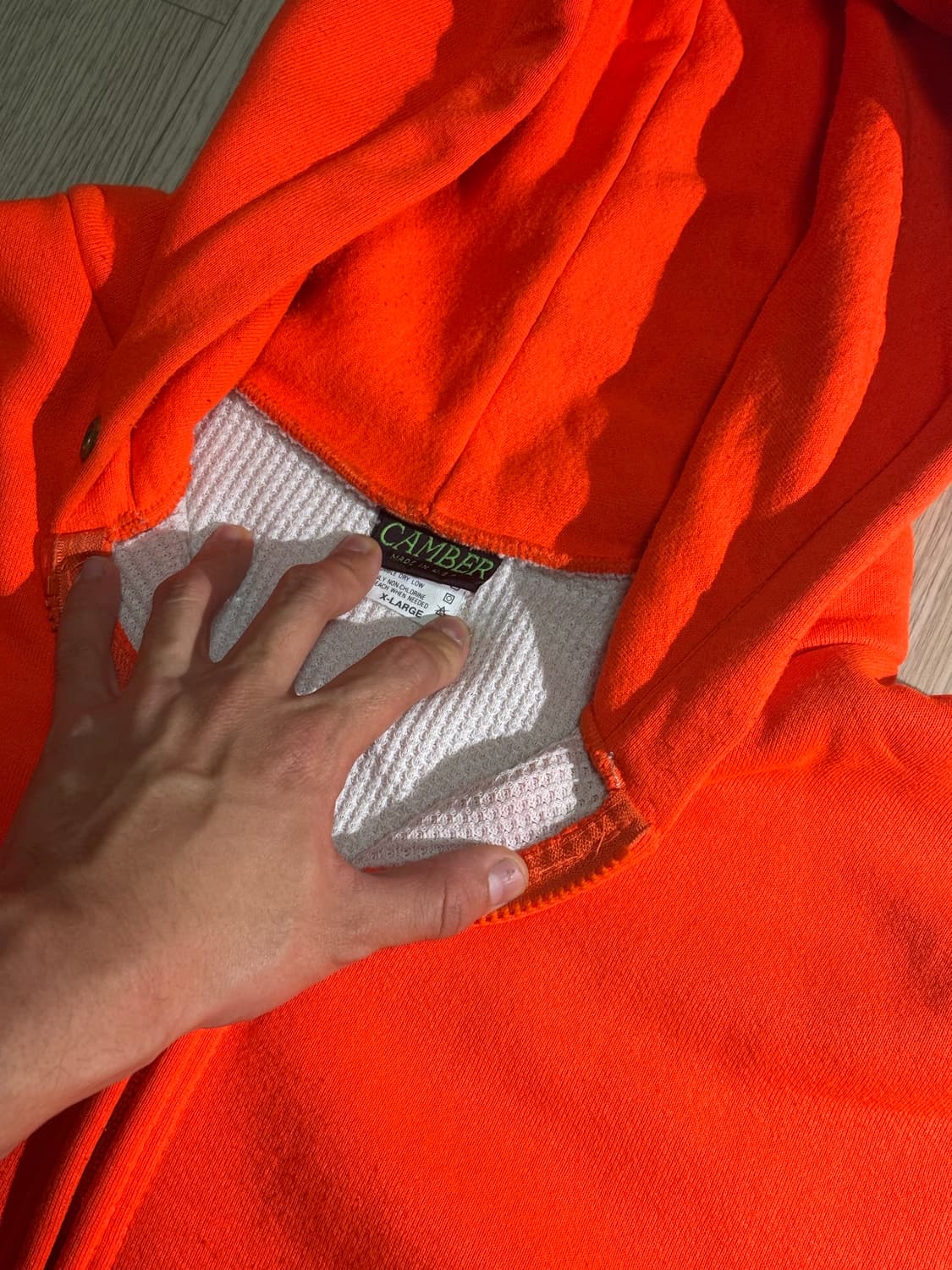 90s made in USA 캠버 헤비웨이트 써멀 와플 후드집업 오렌지 상품이미지6