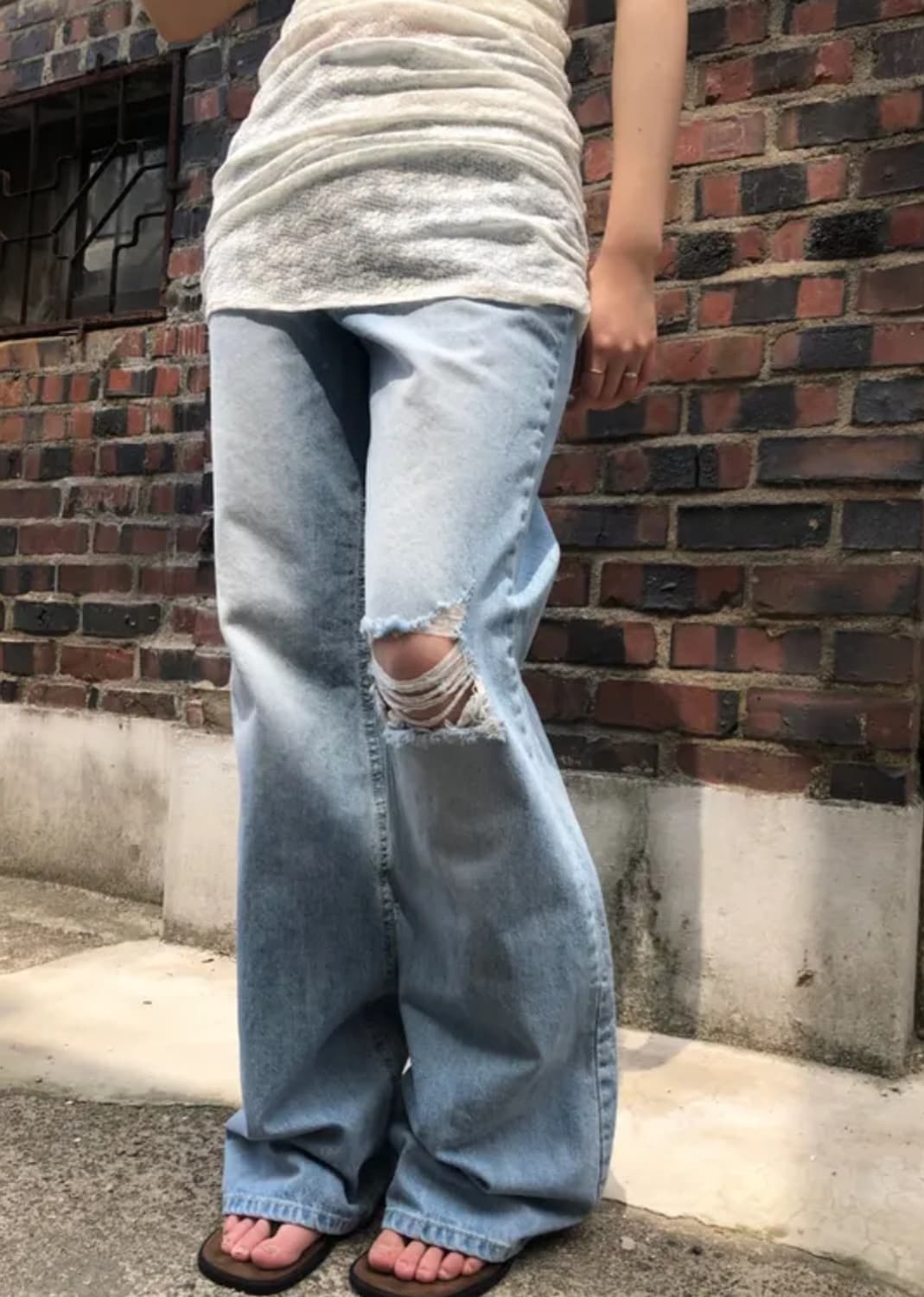 그린씨 데미지 와이드 부츠컷 데님 s 상품이미지2