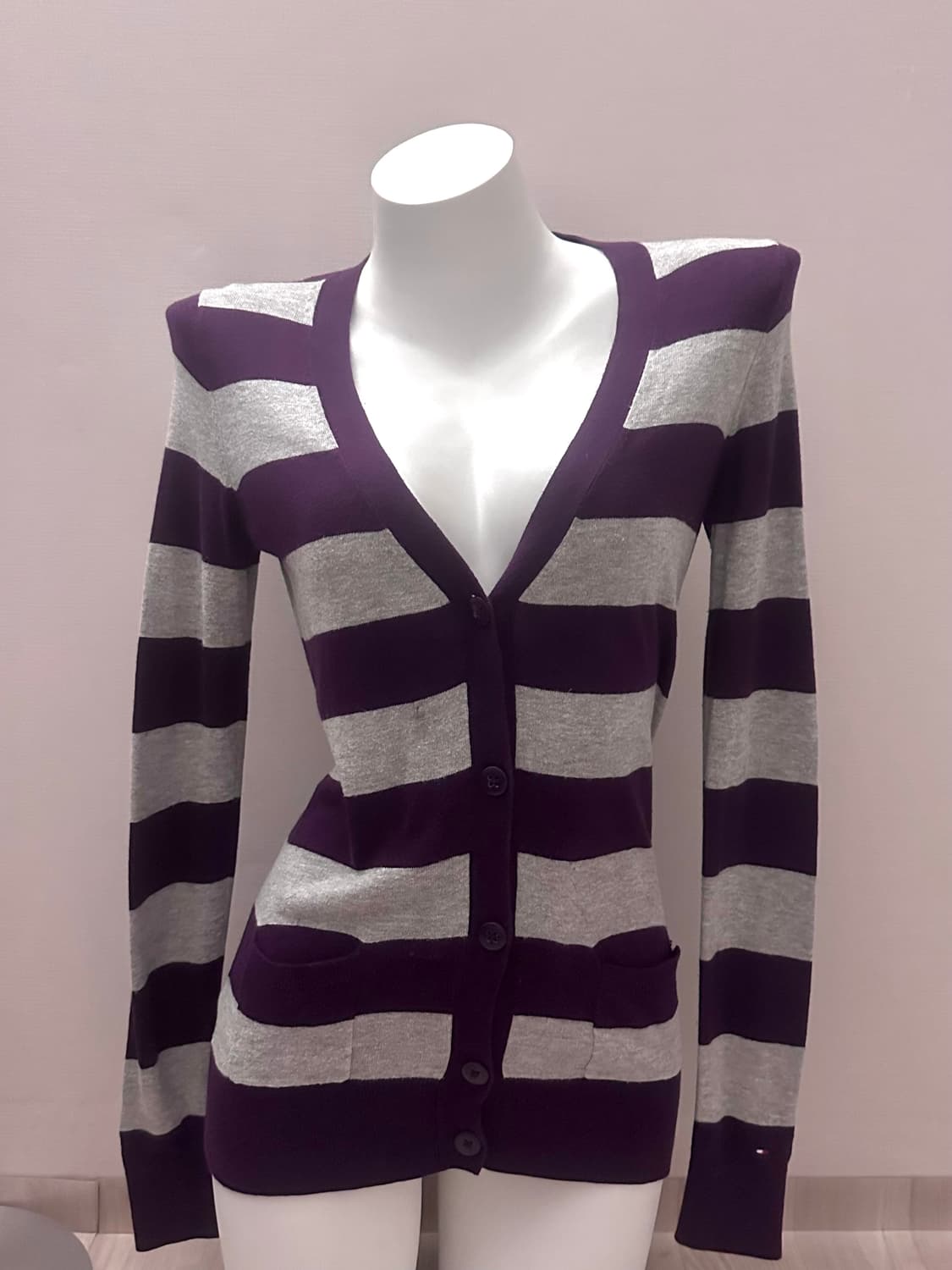 빈티지 퍼플 그레이 스트라이프 가디건 상품이미지5