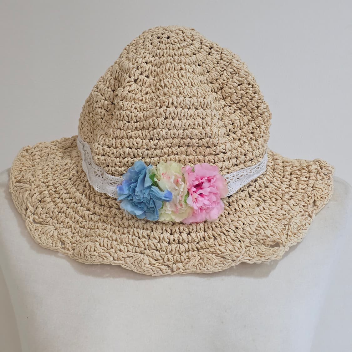 일본빈티지)하구미모리걸st 플라워 로맨틱 여름레이스라탄여행밀집모자 상품이미지1