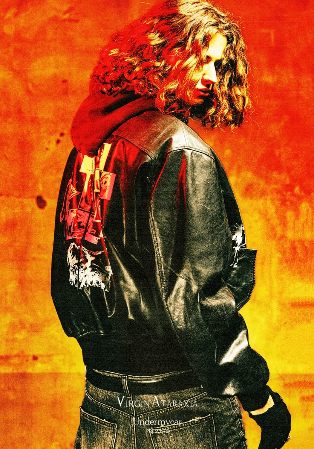 언더마이카 언노운 아트웍 프린트 염소 가죽 봄버 블랙 상품이미지1