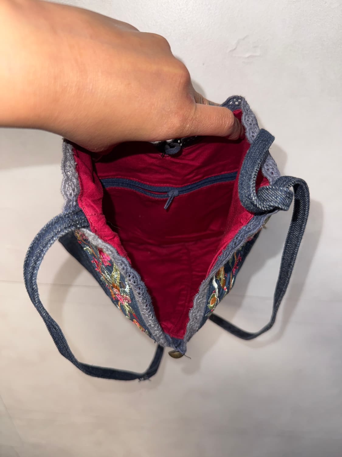 Denim oriental flower embroidered bag 상품이미지5