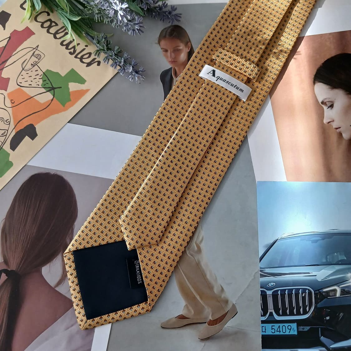 아쿠아스큐텀 실크 기하 패턴 넥타이 9.3cm A+등급 A19046
 상품이미지4