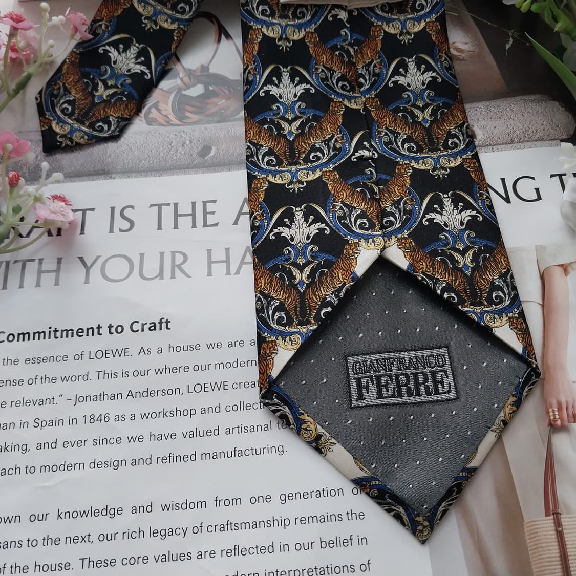 지안프랑코페레 실크 블랙 타이거 넥타이 9.5cm S~A+등급 K1835 상품이미지7