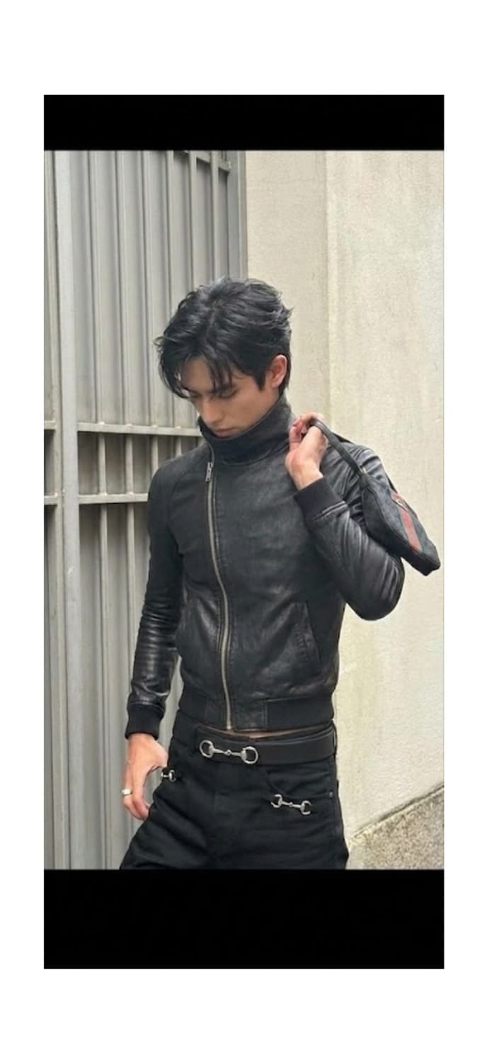 준 하시모토 사선 램스킨 레더 자켓 상품이미지1