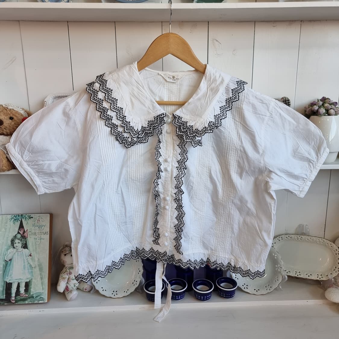 화이트 코튼 레이스 세일러 블라우스 상품이미지2