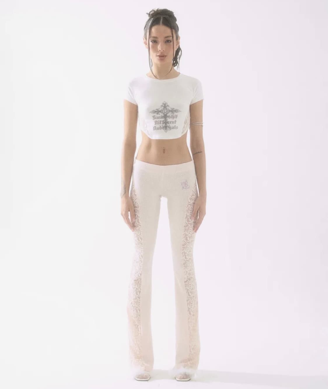 배디 badee Lace Flared Pants Pale Pink 상품이미지4