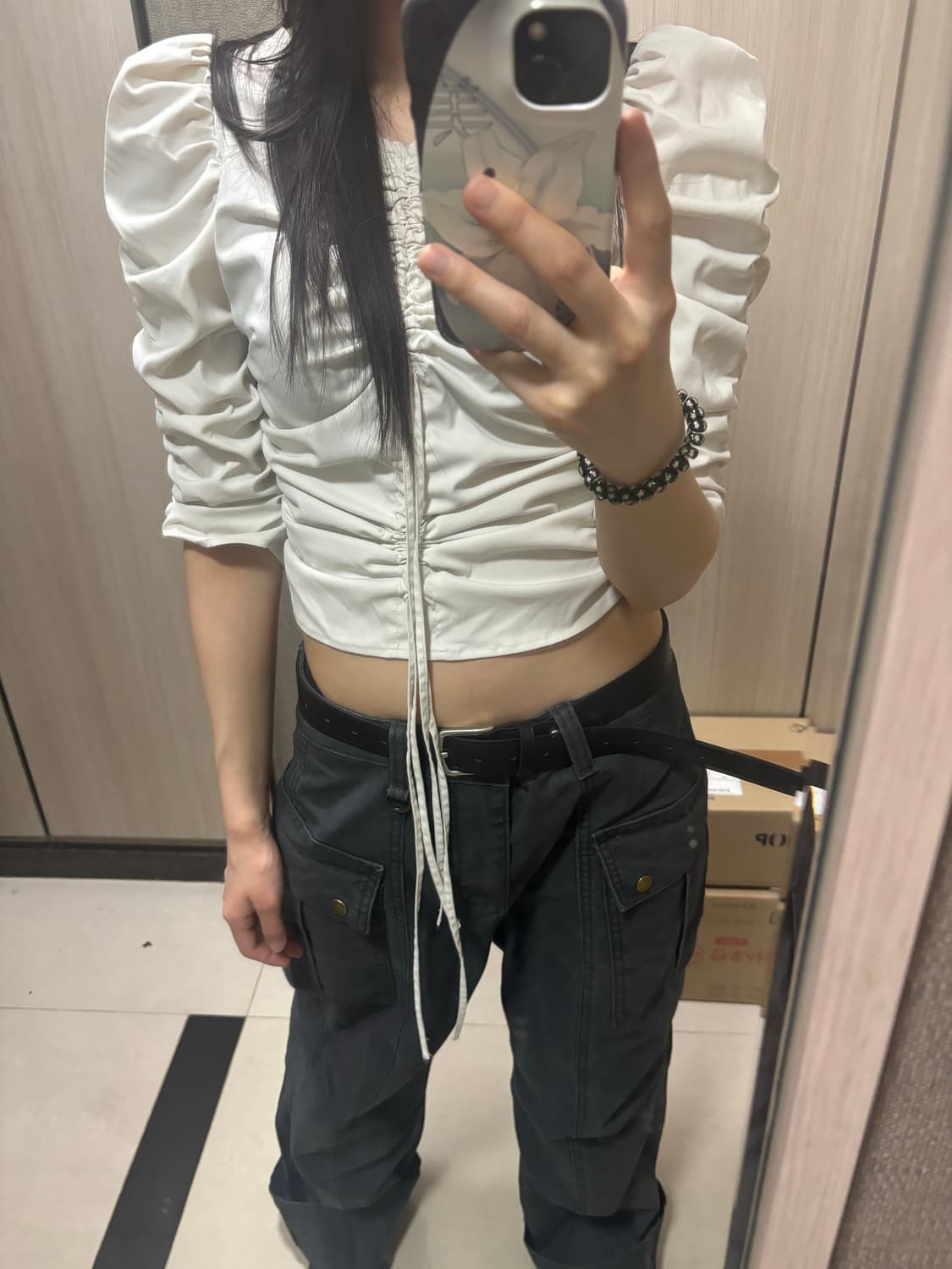 SLY 셔링 7부 소매 탑 상품이미지1