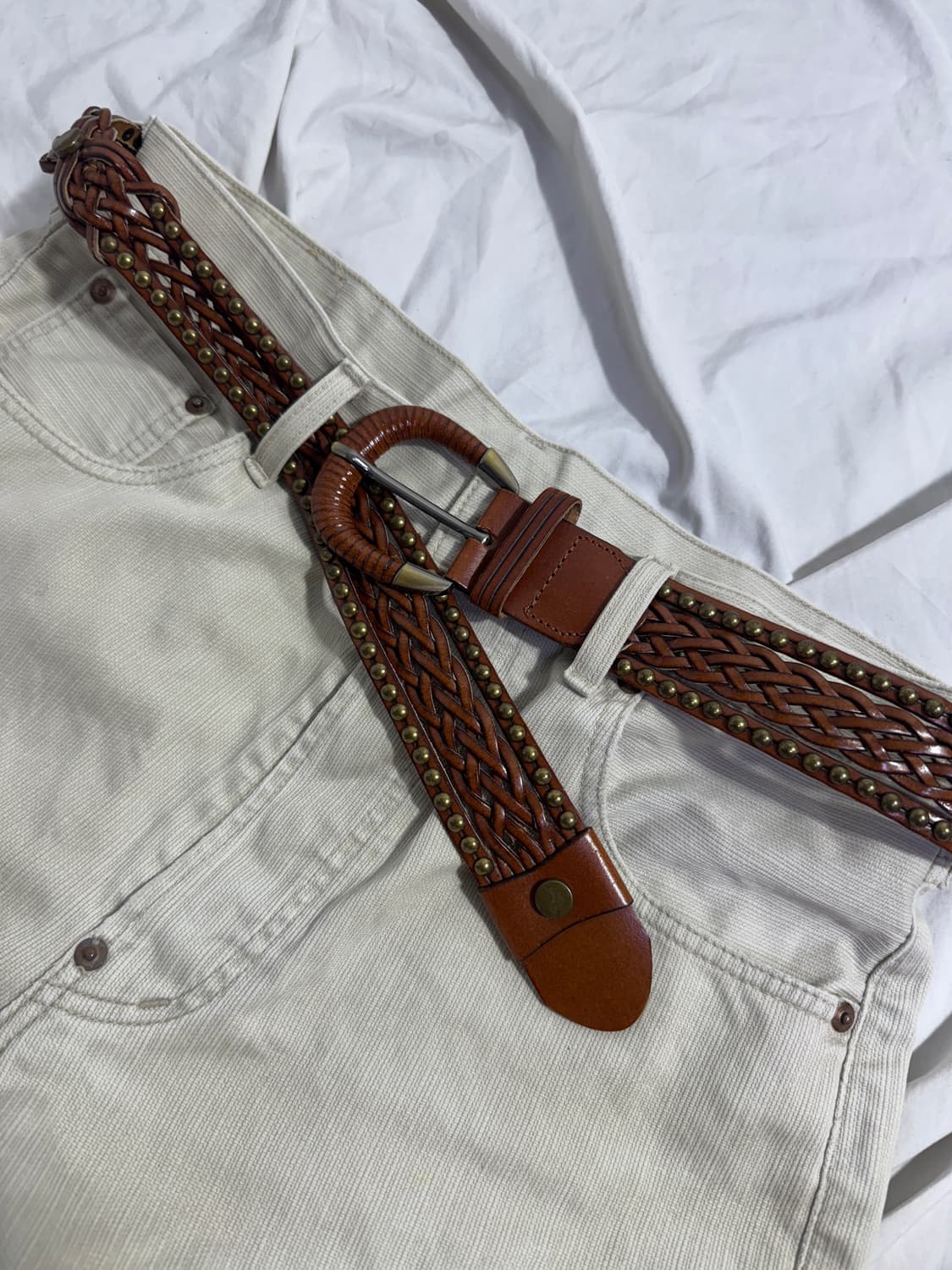 빈티지 스터드 위빙 레더 벨트 상품이미지3