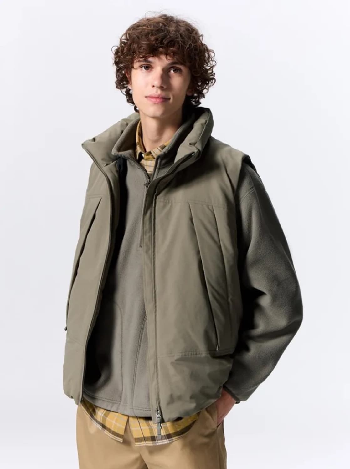 GU 히트 패딩 베스트 카키 XL 상품이미지3