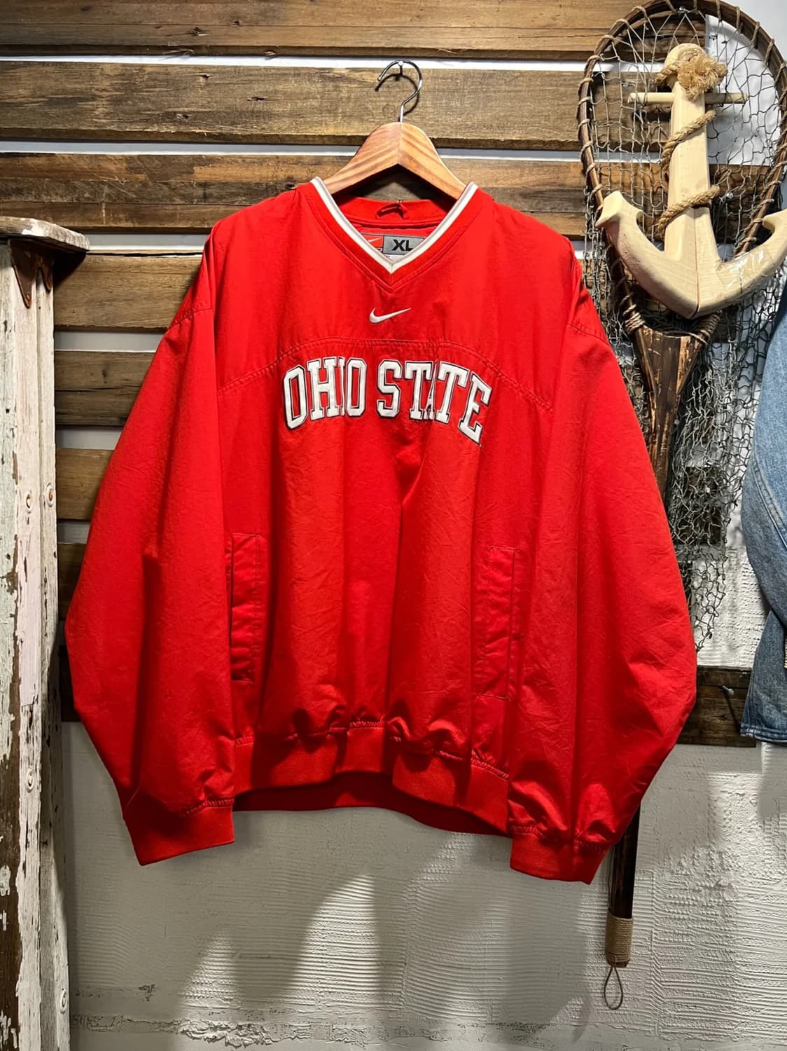 [XL]90's 나이키 OHIO STATE 레드 나일론 풋볼 팀 웜업 상품이미지1