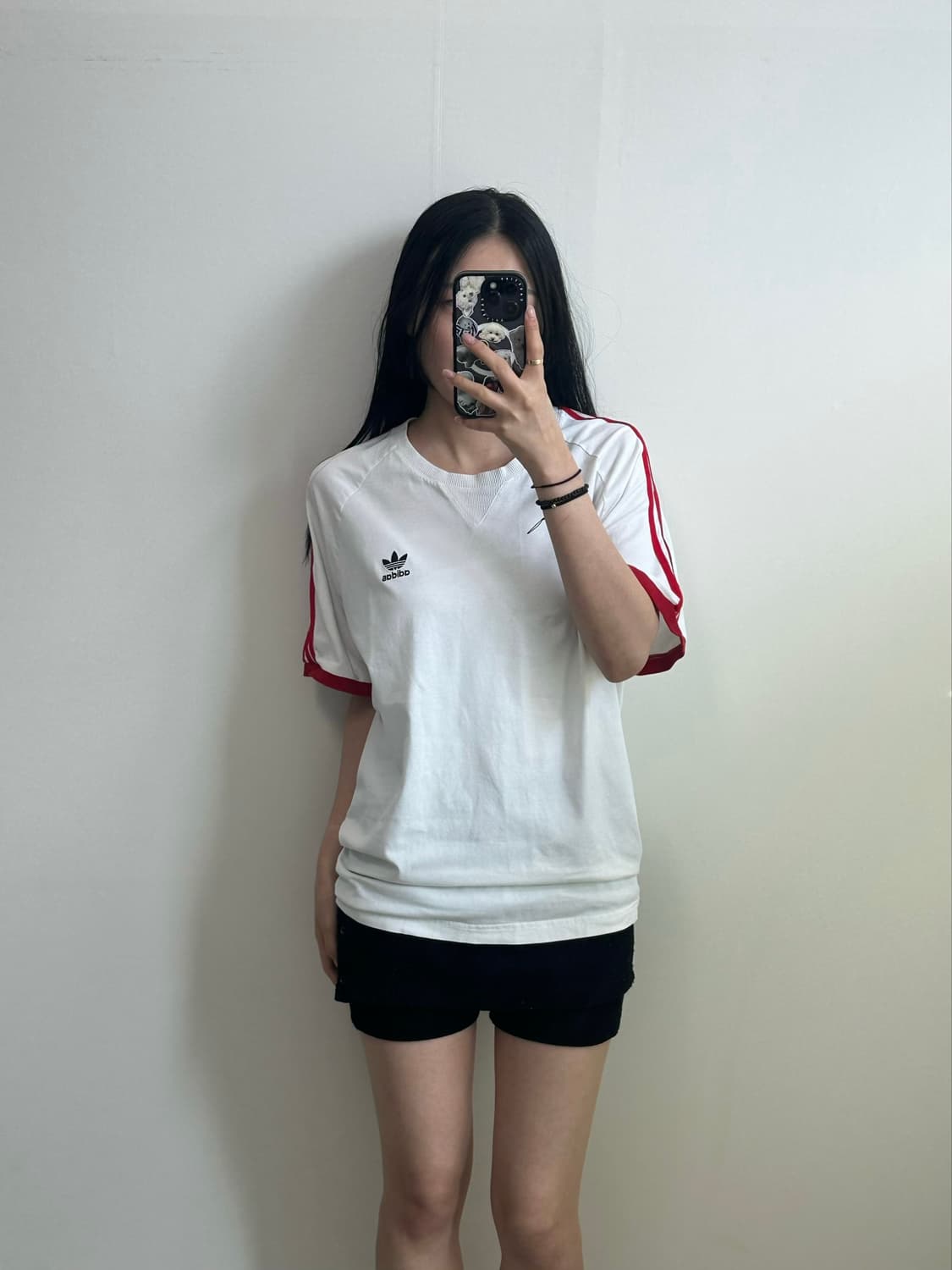 아디다스 3s 화이트 레드 반팔 링거 티셔츠 상품이미지1