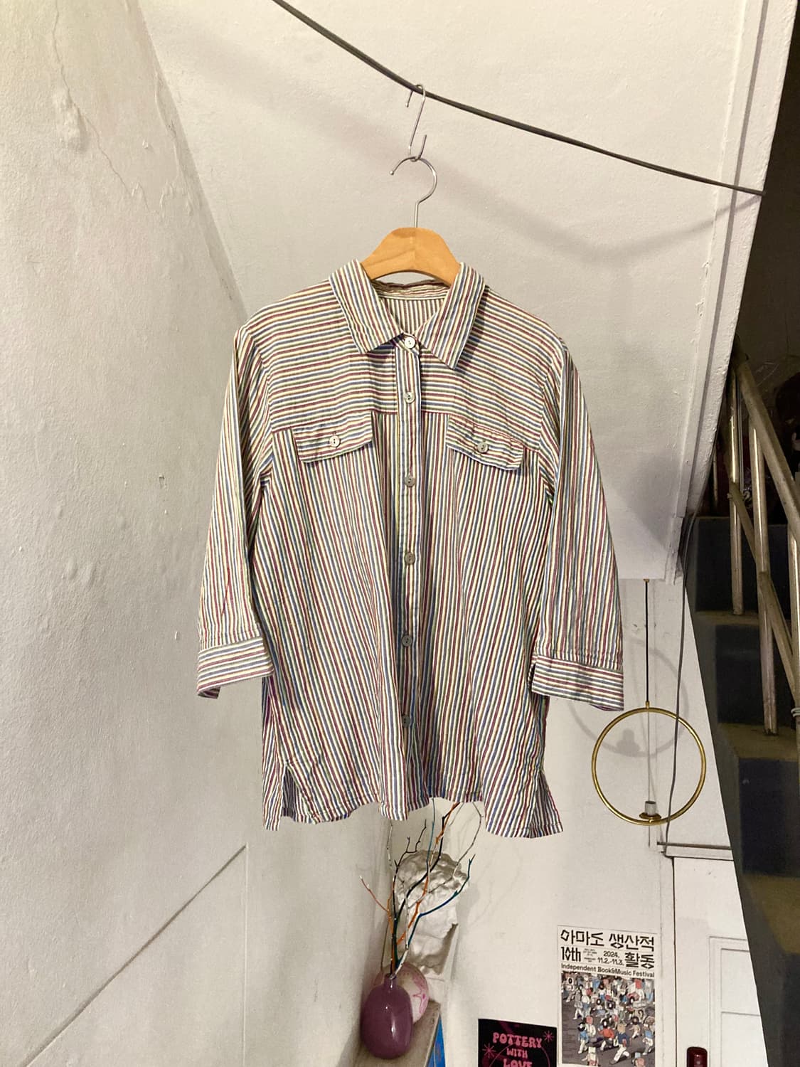 리넨 스트라이프 투포켓 셔츠 상품이미지1