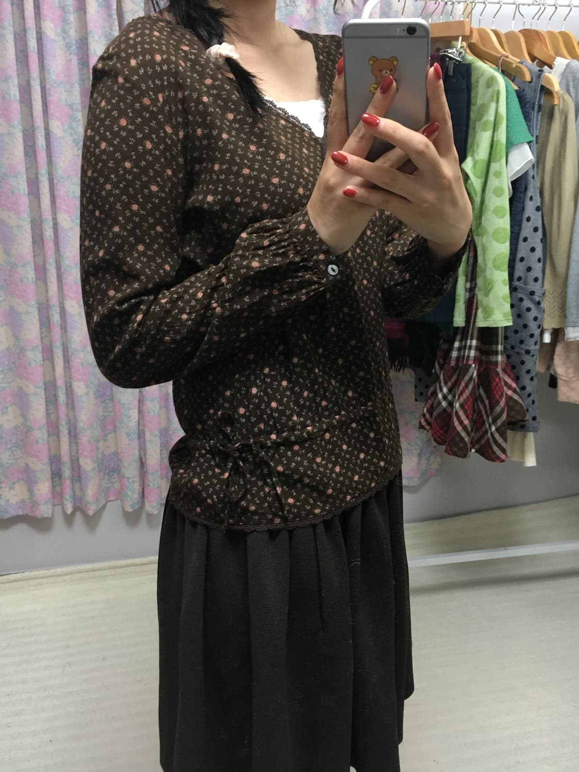 브라운 플라워 긴소매 티셔츠 상품이미지3