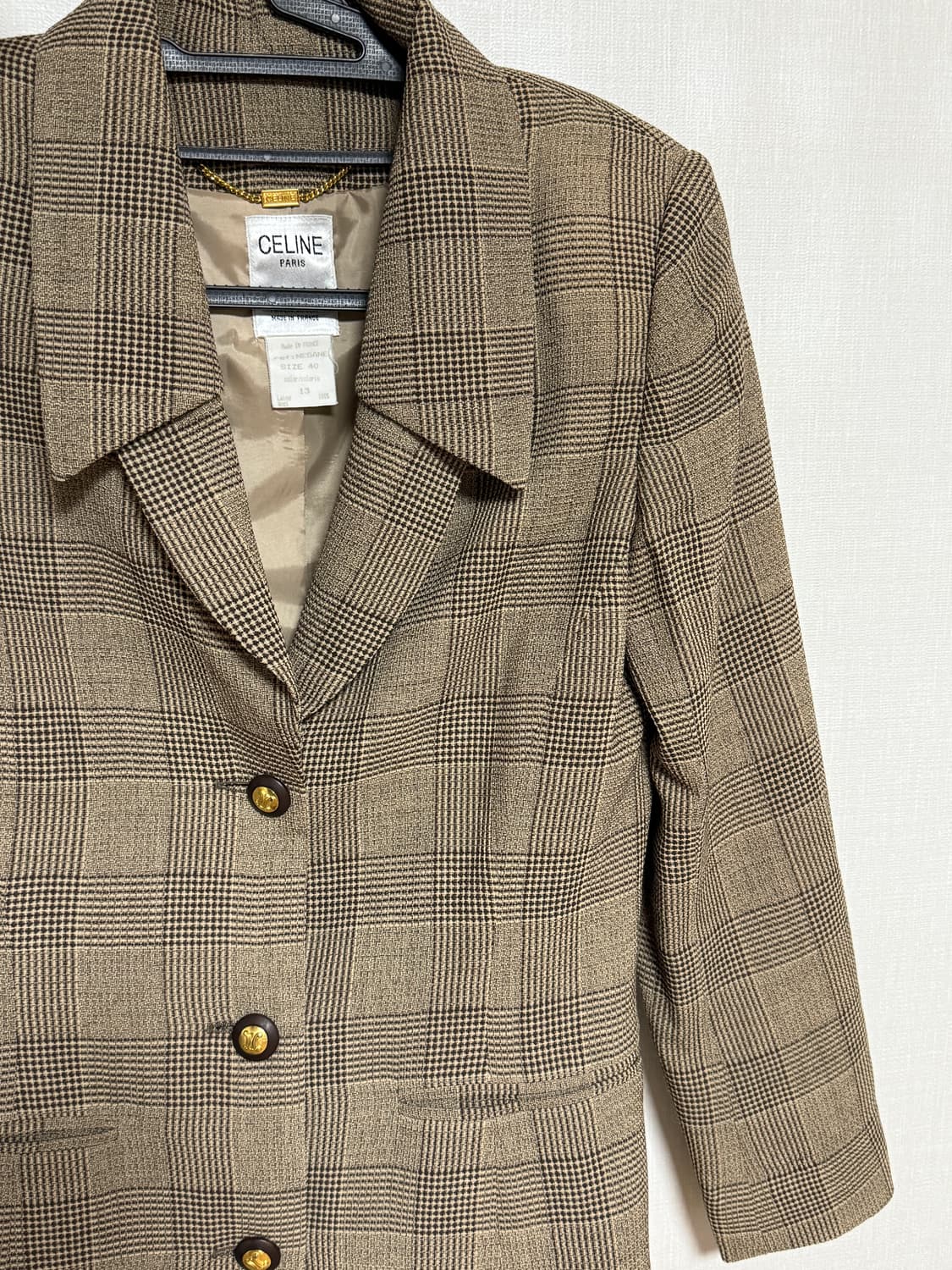 셀린느 빈티지 체크 자켓 브라운 40 상품이미지7