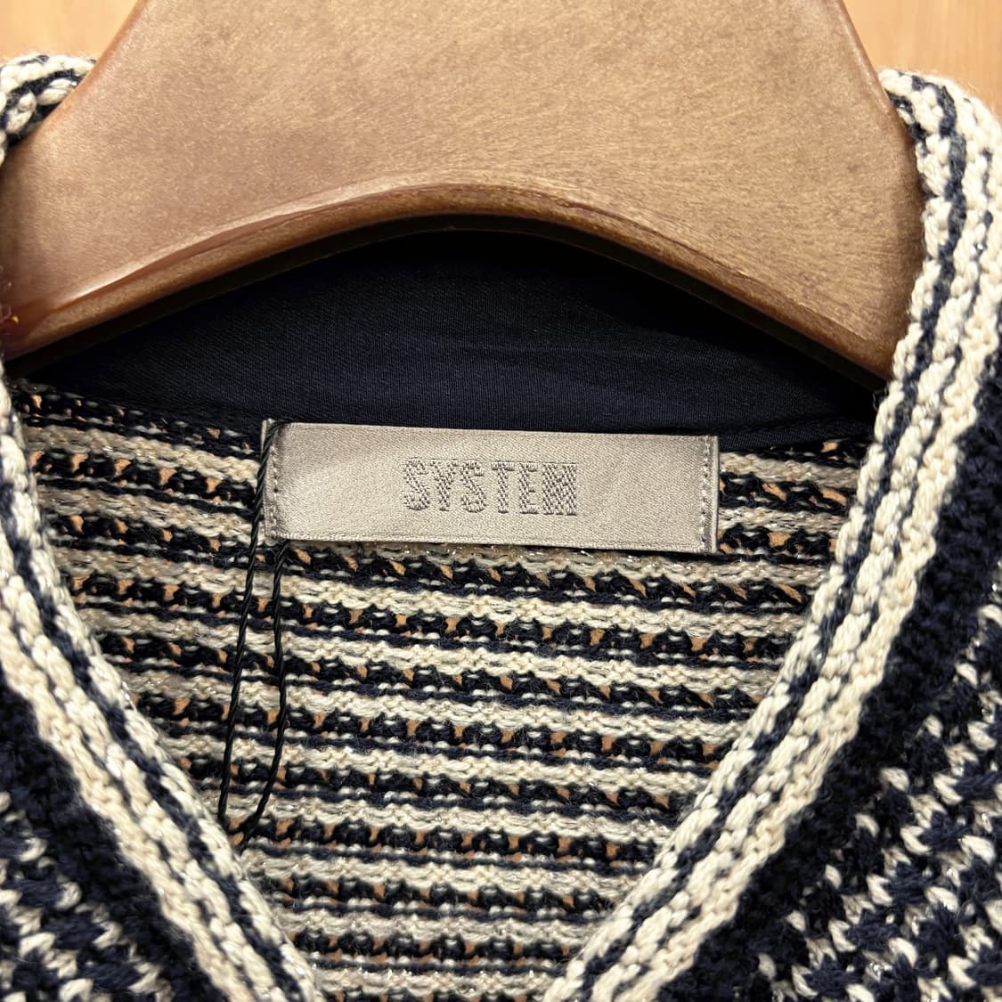 시스템 크롭 트위드 자켓 아이보리 배색 트리밍 요크 라인 디테일 네이비 상품이미지6