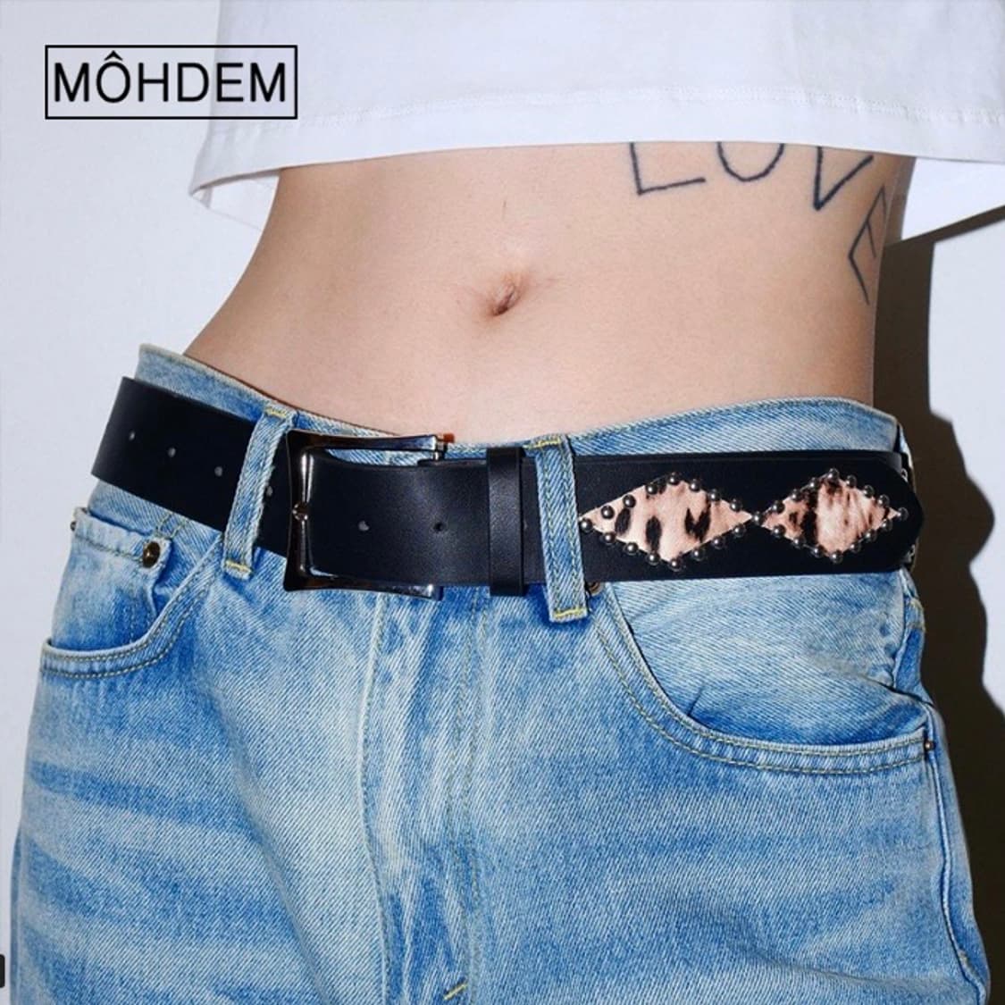 [Unisex] 다이아 찡 레오파드 스터드 벨트 상품이미지1