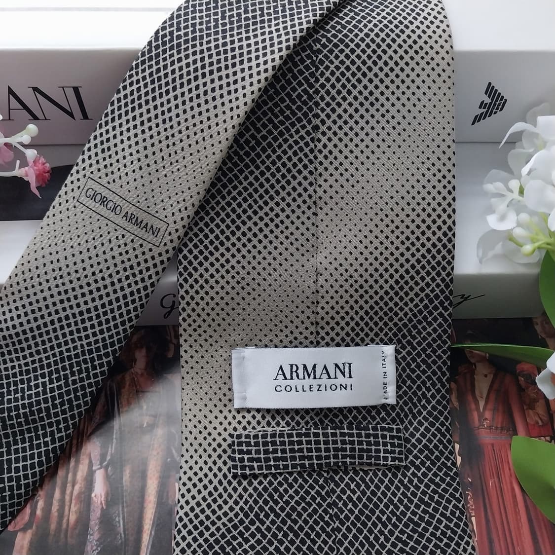 아르마니 꼴레지오니 실크 기하 패턴 넥타이 9.7cm A+등급 K1801 상품이미지6